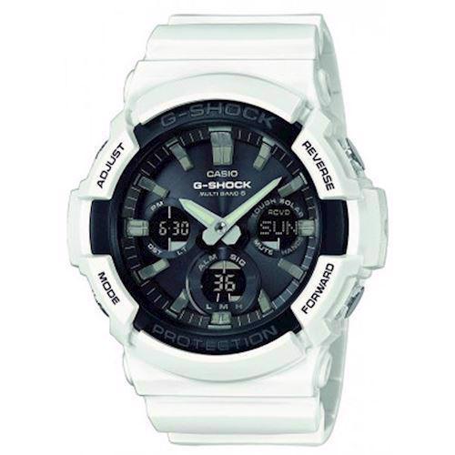 Image of Casio G-Shock hvid resin med stål (5544) solarpower og radiostyret multifunktions quartz Herre ur, model GAW-100B-7AER